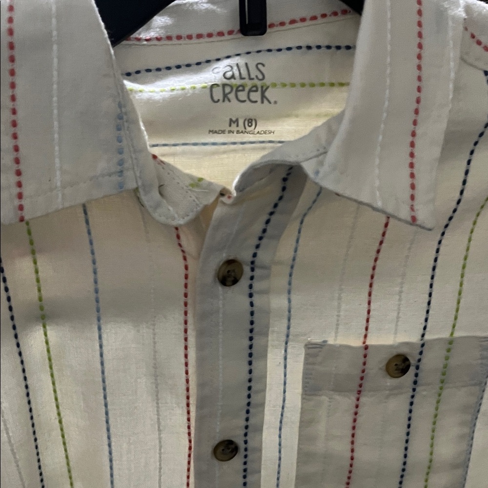 Falls Creek Kids’ Casual Shirt - Cream with Multicolor Stripes. M (8)